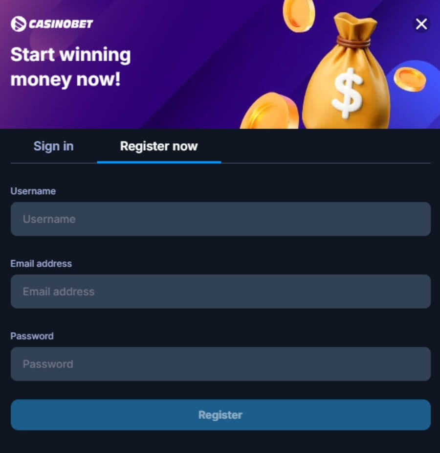 Casinobet - Register New Player
