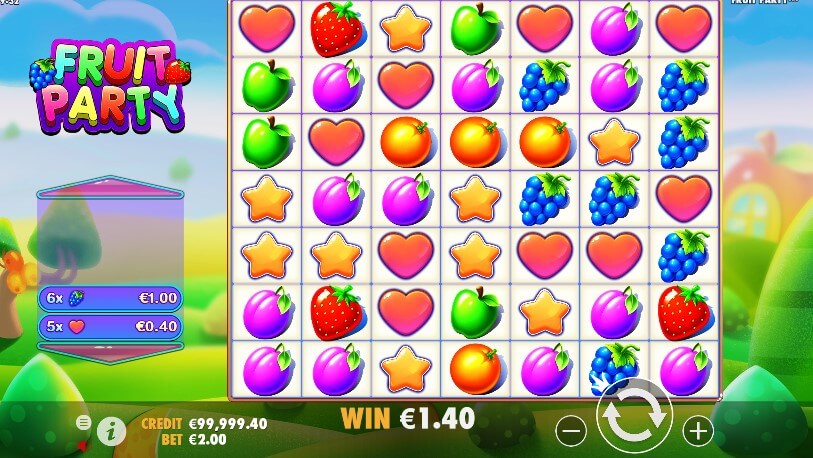 Fruit Party online casino slot reels from Pragmatic Play in Canada.