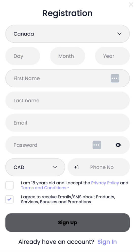 Next, input your First Name, Last Name, email address, and a chosen Password. They will also request a contact number as an added security measure.