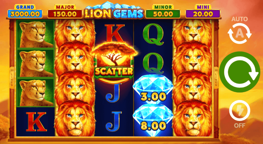 The theme of Lion Gems Hold and Win reflects the Savanna setting in the world of Canadian online slots.