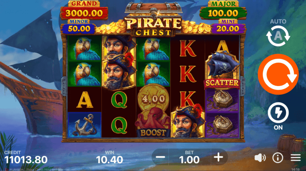 Graphics of Pirate Chest Hold and Win symbols