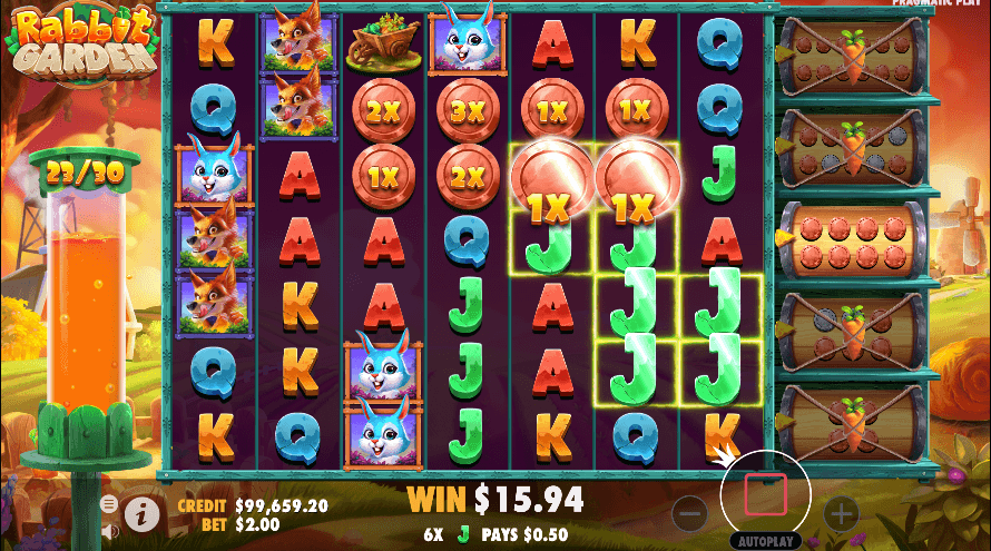Though victories may occasionally take their time to emerge, playing is still a delightful experience. Engaging cartoon graphics and an enjoyable soundtrack ensure that <strong>Rabbit Garden</strong> stays exciting. For those eager for immediate action, the <strong>bonus buy</strong> feature amplifies the thrill of gameplay.