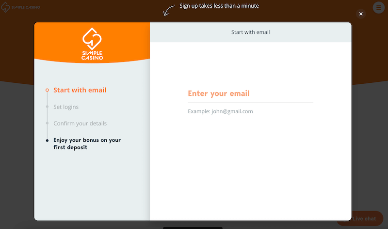 Simple Casino - Player account registration.