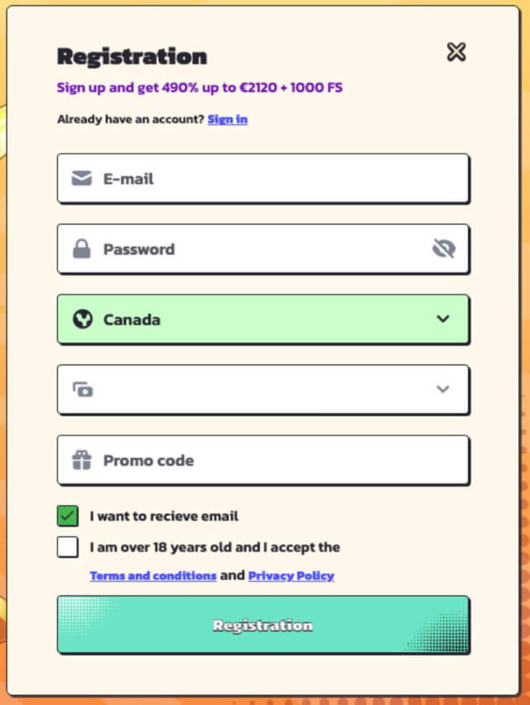 SpinsBro account registration process - Canadian casino.