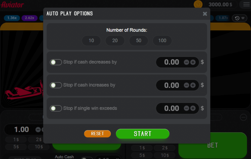 A detailed <strong>autoplay option allows you to set as many as 100 rounds</strong> . You can also establish stopping points for wins and losses based on limits you define.