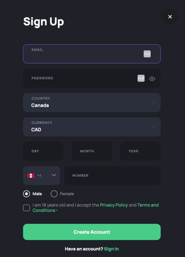 Setting up an account at BetandPlay is <strong>simple</strong> and typically takes only a few minutes. You need to provide your email, select Canada as your country for <strong>access to exclusive benefits designed for Canadian players</strong> , and enter your phone number.