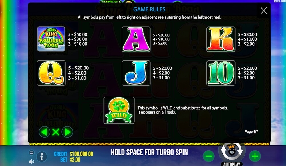 Emerald King Rainbow Road Emerald King Rainbow Road Slot: Payout Structure
