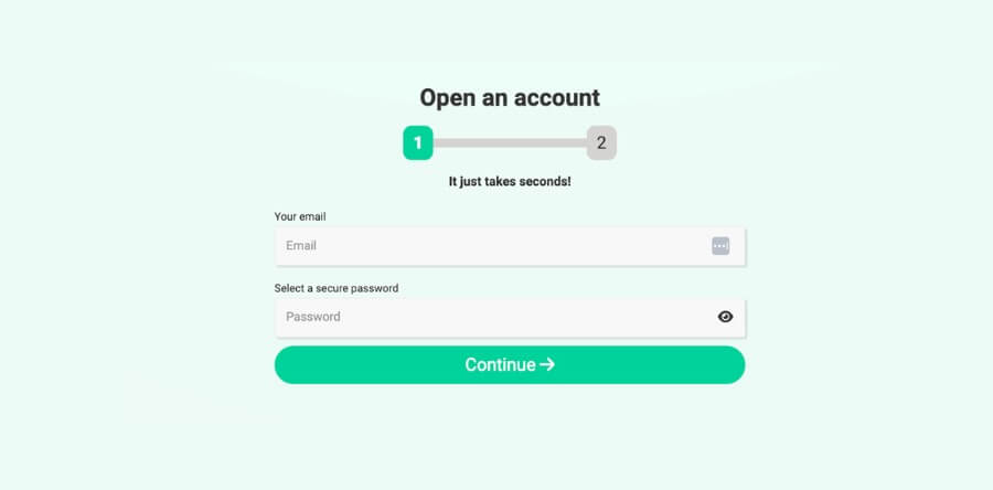 Initially, provide your email address and then set a password.