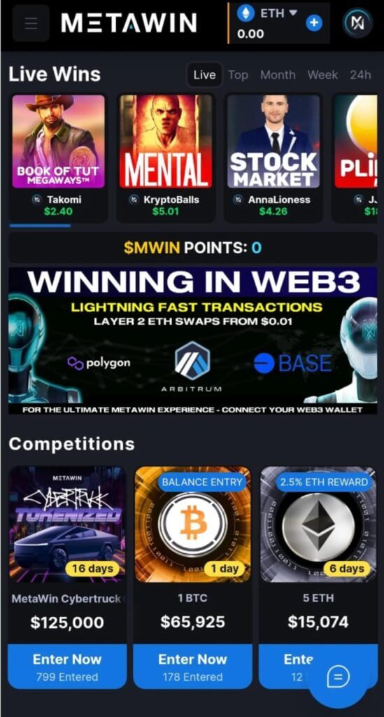 MetaWin Casino brings a fresh perspective to Web3 and cryptocurrency in the gambling space. While it lacks traditional bonuses, it provides all the essentials for players interested in wagering with crypto.