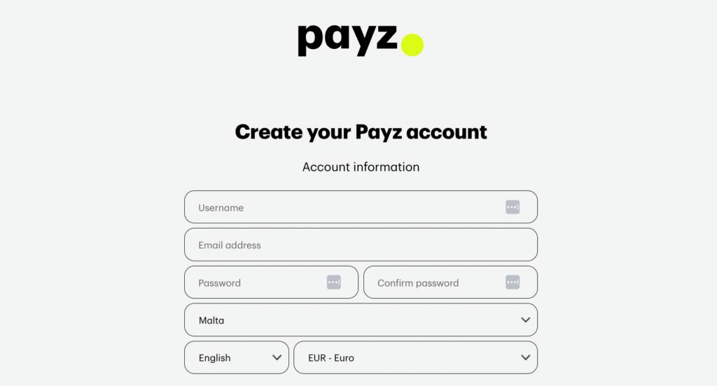 If you don’t have an account yet, signing up for Payz is completely free.