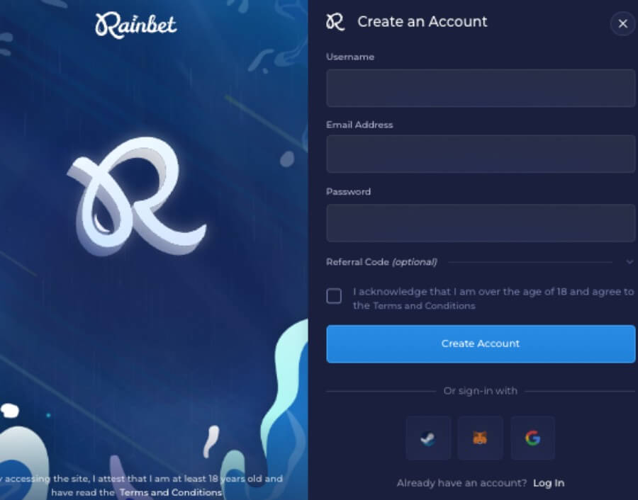 How to register at Rainbet – a casino for Canadian players.