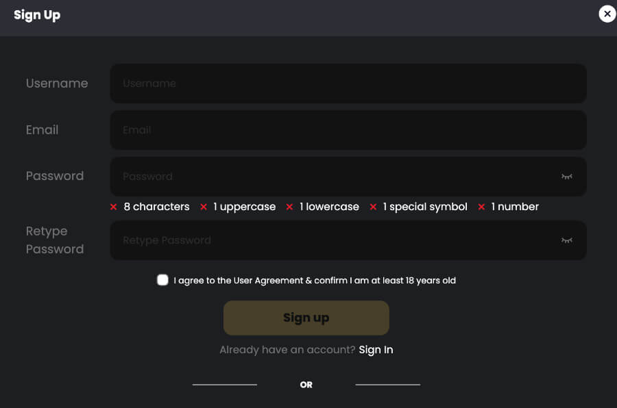 Input your <strong>email address</strong> and set a <strong>password</strong> for your Betswap account.