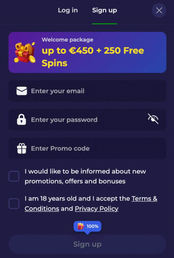 Click the green “Sign Up” button located at the top right corner.