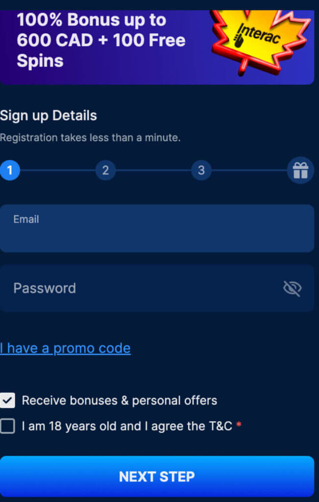 The casino claims that registering an account takes less than a minuteโand we can attest that this is accurate! Create your account in just a few simple steps: