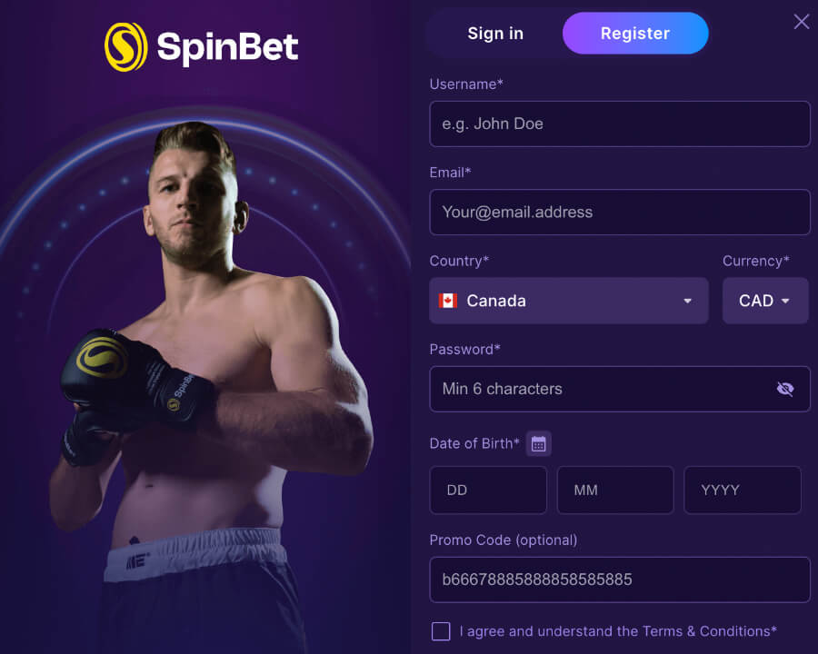 register at spinbet - canada casino