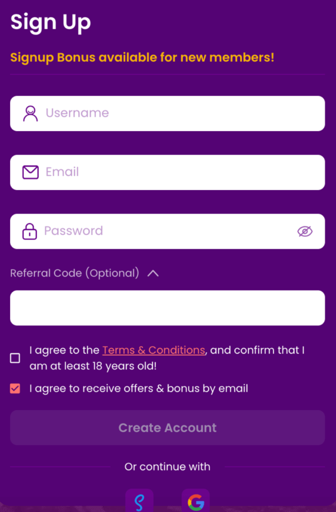Input your email address and create a password for your TrustDice account.