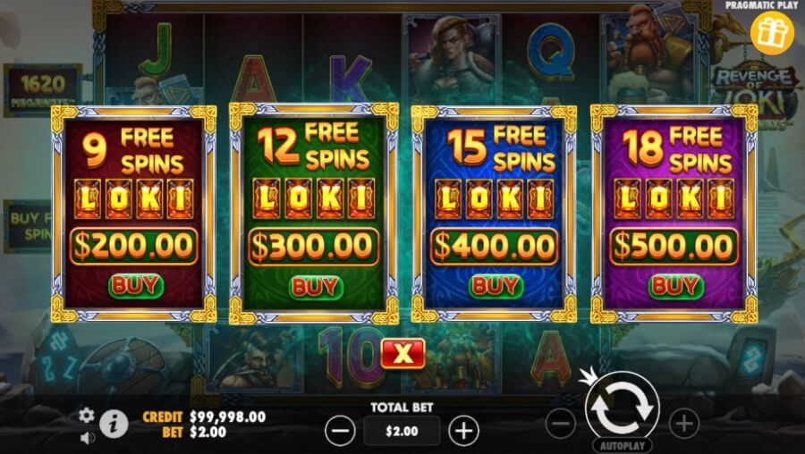 If it’s taking a long time to spell 'Loki' on the grid, <strong>Revenge of Loki Megaways features a</strong> ! You can purchase free spins by clicking the button located on the left side of the grid. Here’s the cost for each free spin purchase:
