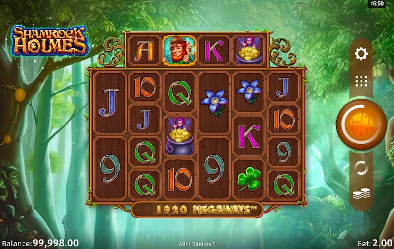 Shamrock Holmes Megaways Slot The game includes basic symbols reflecting Gaelic style letters like A, K, Q, J, along with the numbers 9 and 10. For those seeking higher payouts, Shamrock himself, blue flowers, the four-leaved clover, and a fairy with a cauldron filled with coins serve as the premium symbols.