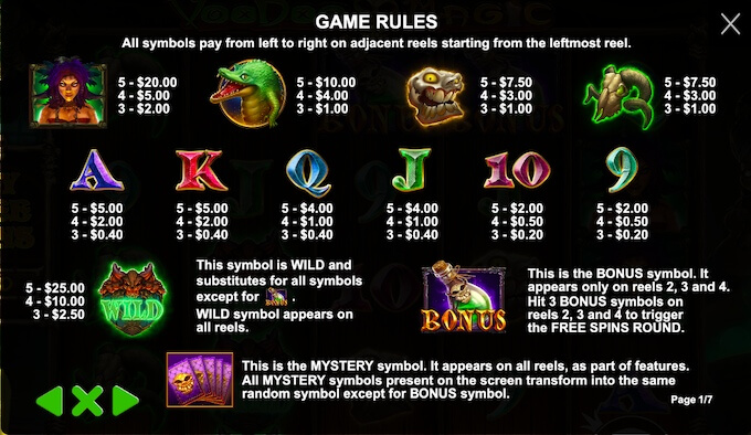 Try Voodoo Magic Voodoo Magic slot pay table